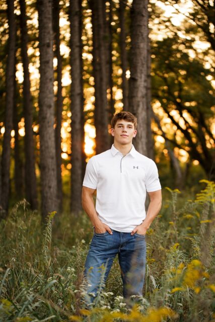 Cape Girardeau senior photographer, perryville senior photographer, Farmington photographer, sunset session, pine trees, forest, high school boy photoshoot