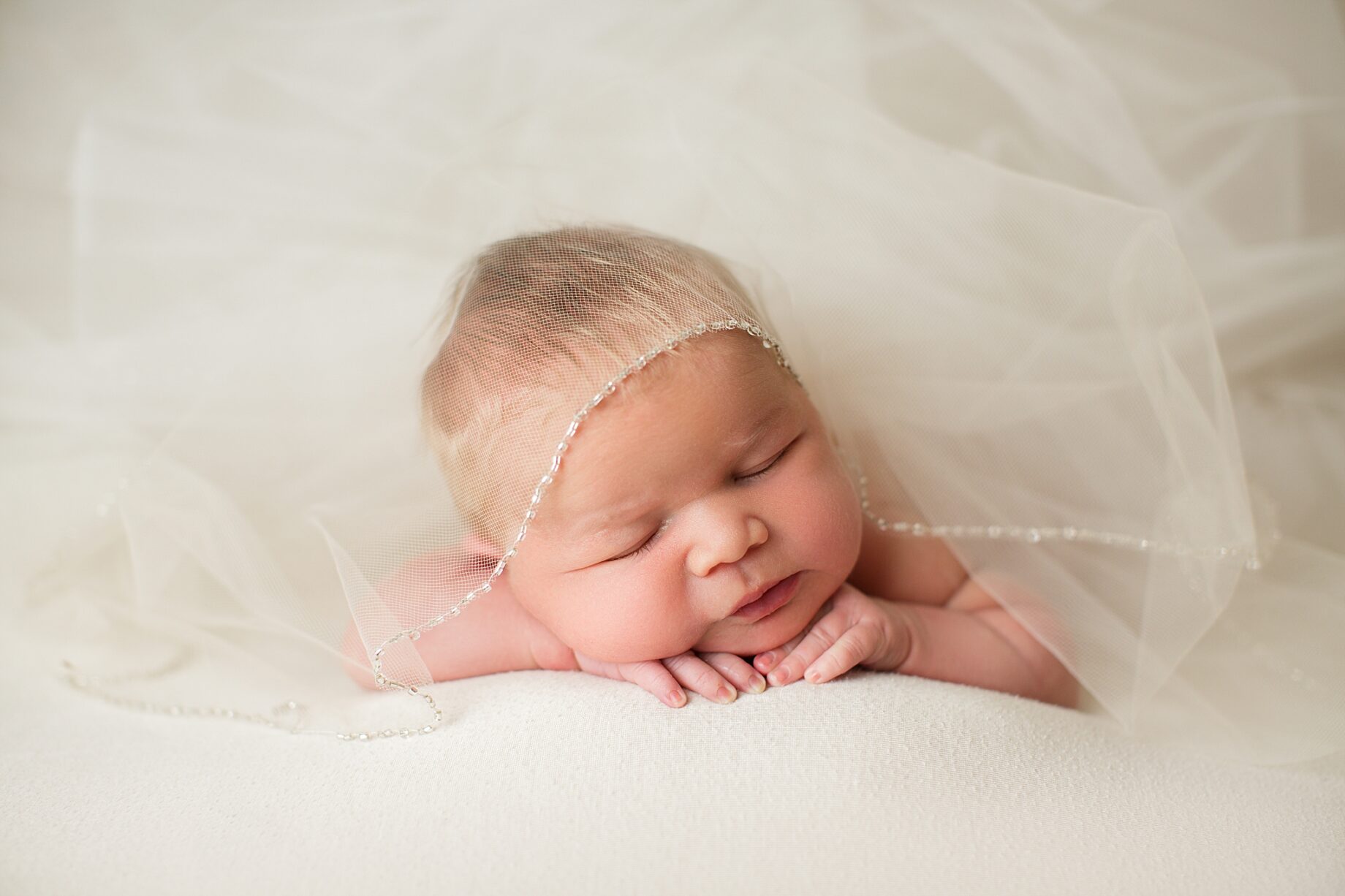 Cape Girardeau newborn photographer, Farmington newborn photographer, perryville newborn photographer, veil, wedding, newborn baby, cream backdrop