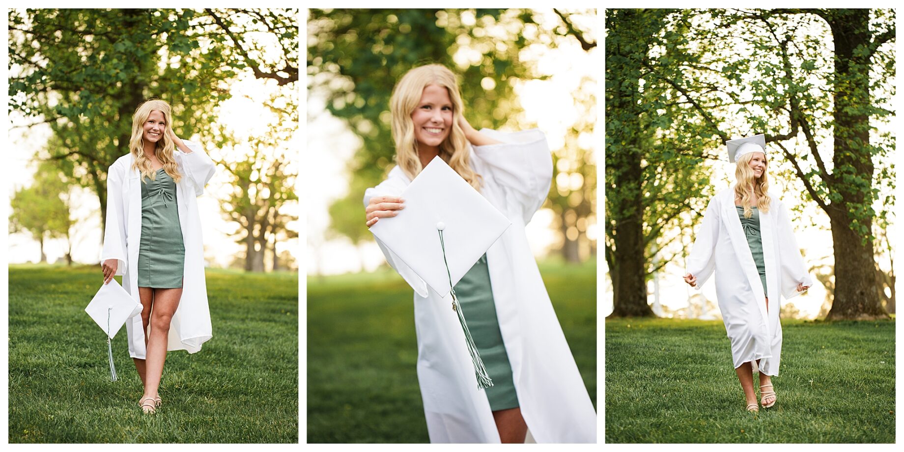 perryville missouri senior high school photographer, cap girardeau senior high school photographer, farmington missouri senior high school photographer, cape and gown, white gown, golden sun, mini session, blonde hair