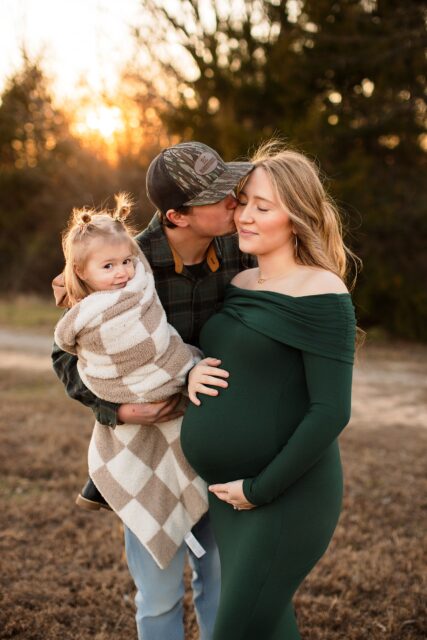 Cape Girardeau maternity photographer, perryville maternity photographer, family hugging, golden sun, summer maternity photos, cream dress, professions maternity photos