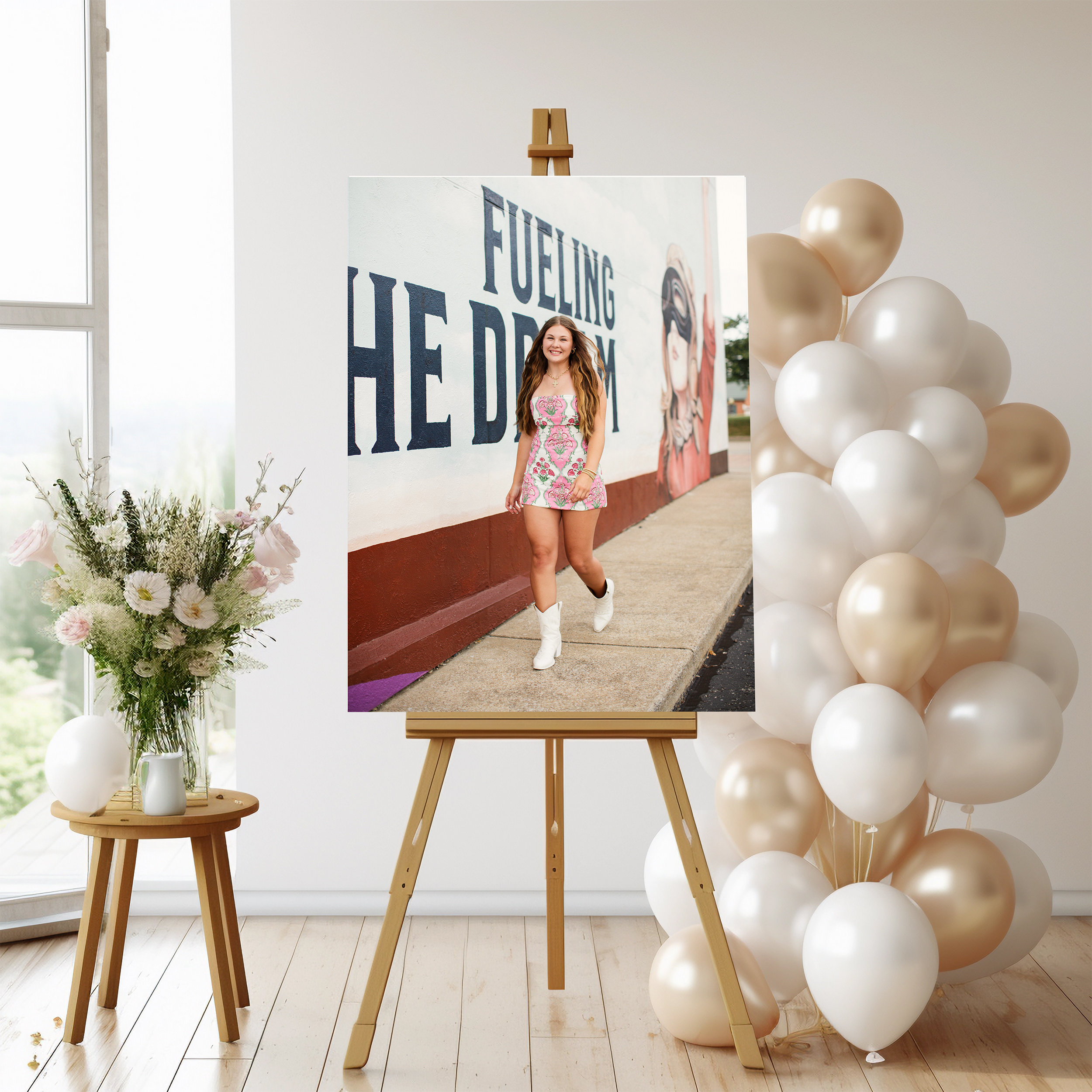 perryville Missouri senior photographer, Cape Girardeau Missouri senior photographer, farmington Missouri senior photographer, easel, graduation party sign, balloons