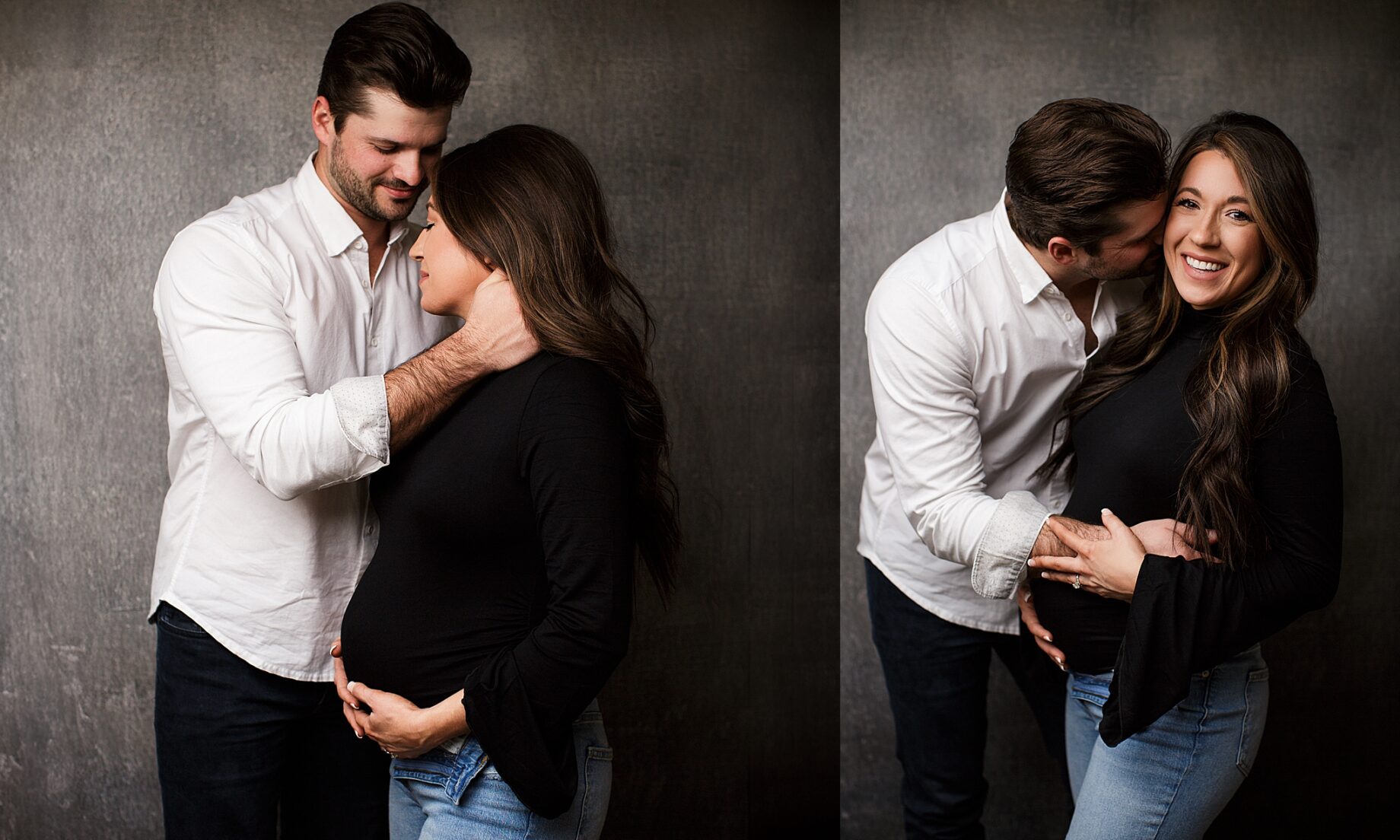perryville missouri maternity photographer, Cape Girardeau missouri maternity photographer, St. Louis maternity photographer, husband and wife, couple maternity photos, black shirt, editorial portrait