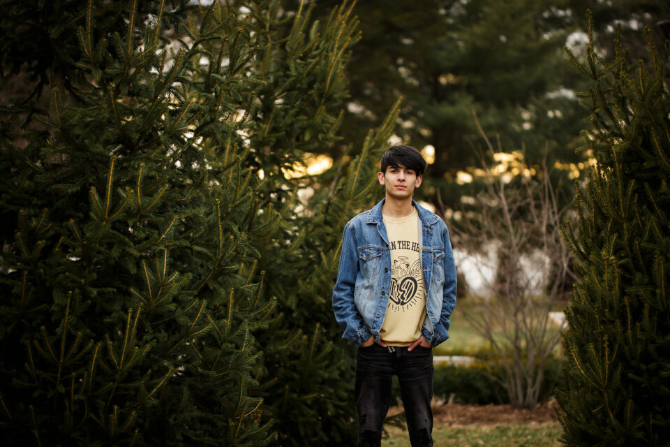 perryville newborn photographer, Cape Girardeau photographer, Farmington photographer, pine trees, golden light, sunset, senior, high school pictures, blue jean jacket