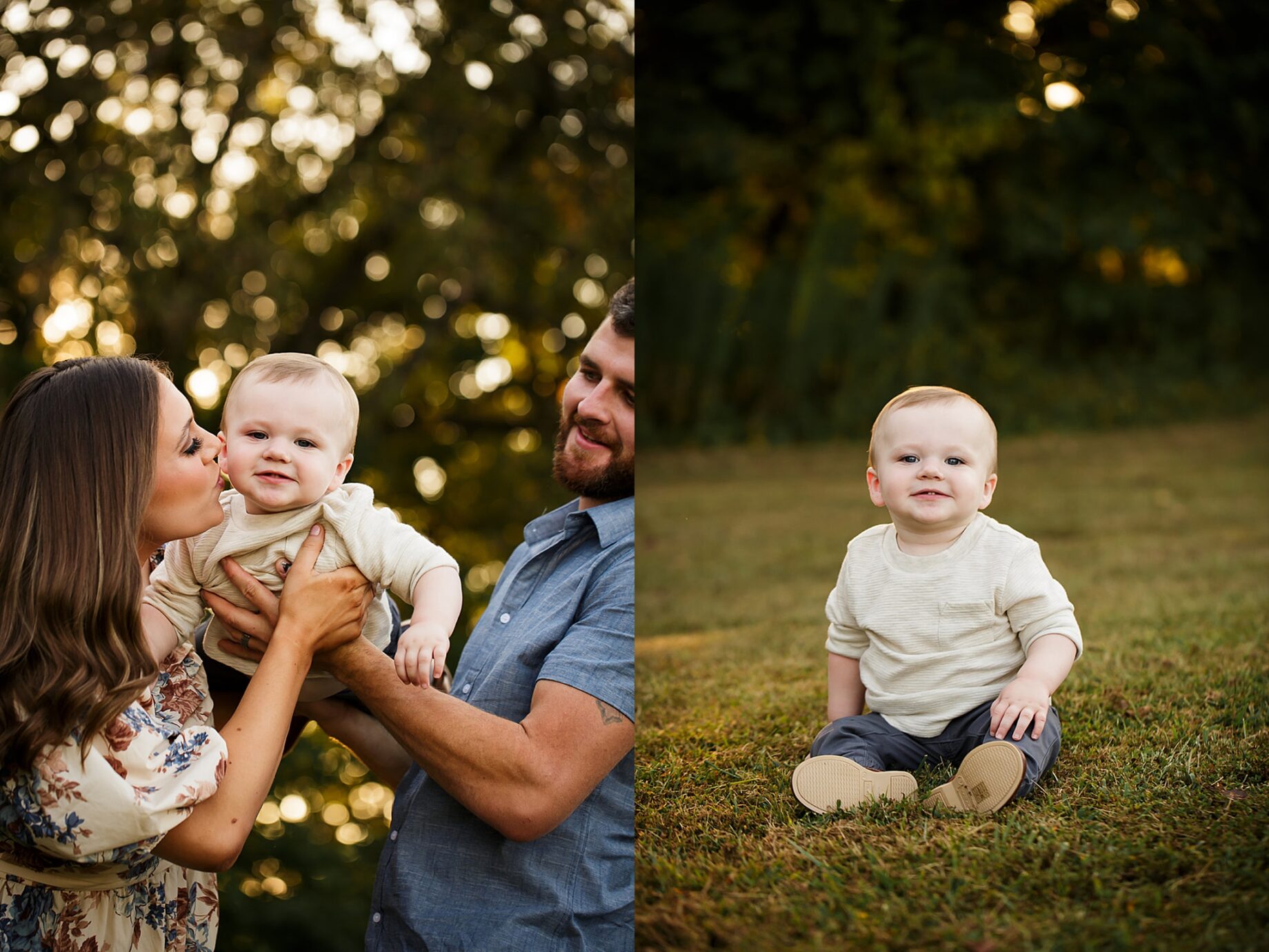 mom kissing baby, little boy sitting up, grass, summer, st Louis Missouri Newborn family photographer, Farmington Missouri Newborn family photographer, perryville Missouri Newborn family photographer