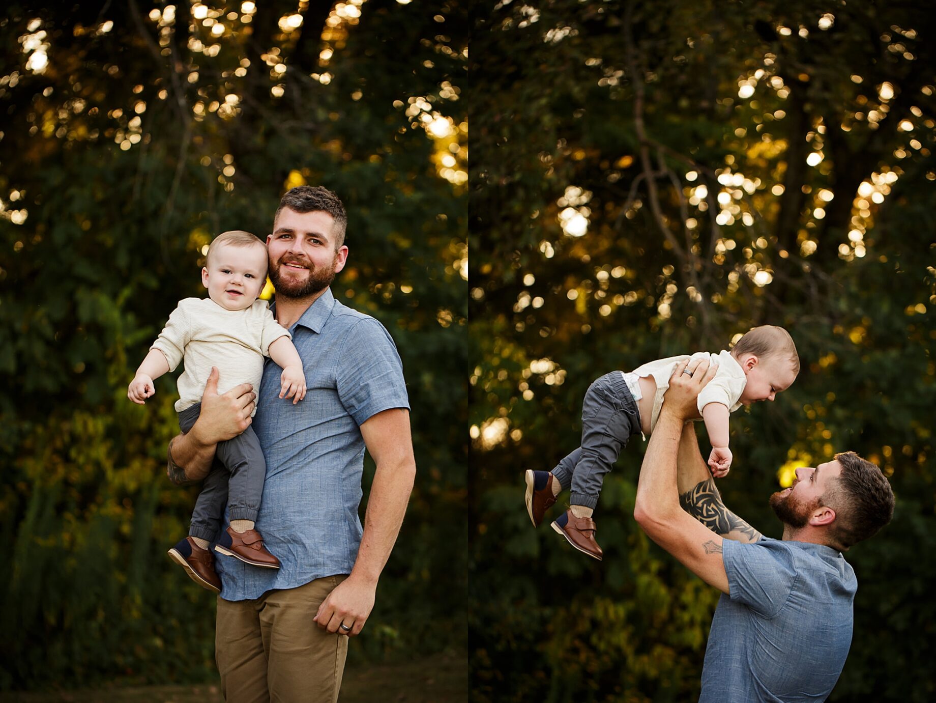 st Louis Missouri Newborn family photographer, Farmington Missouri Newborn family photographer, perryville Missouri Newborn family photographer, dad and son, son, father, light, golden, bokeh, happy