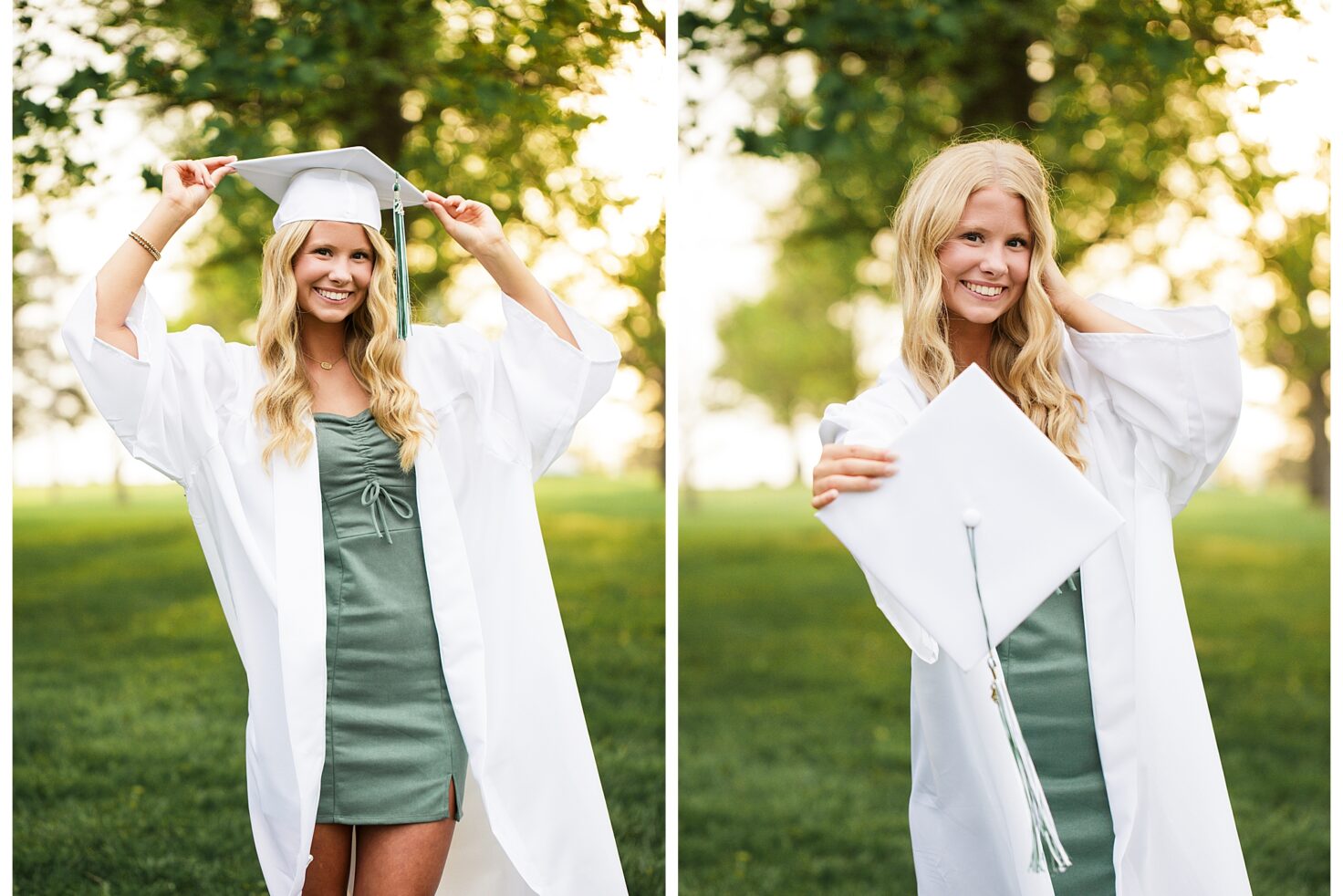 st Louis senior high school photographer, perryville missouri senior high school photographer, cape girardeau senior high school photographer, farmington missouri senior high school photographer, cap, gown, smiles, trees, green grass